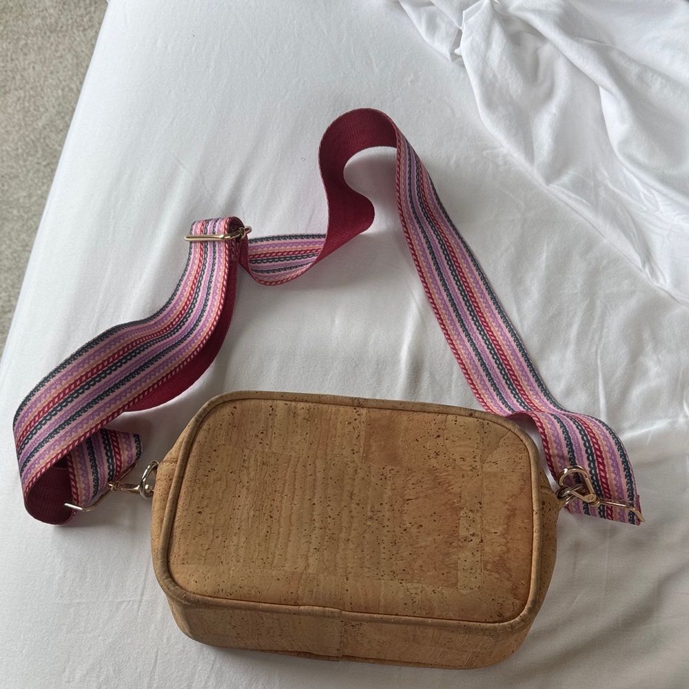 Stylish Cork Crossbody Bag with Pink Strap